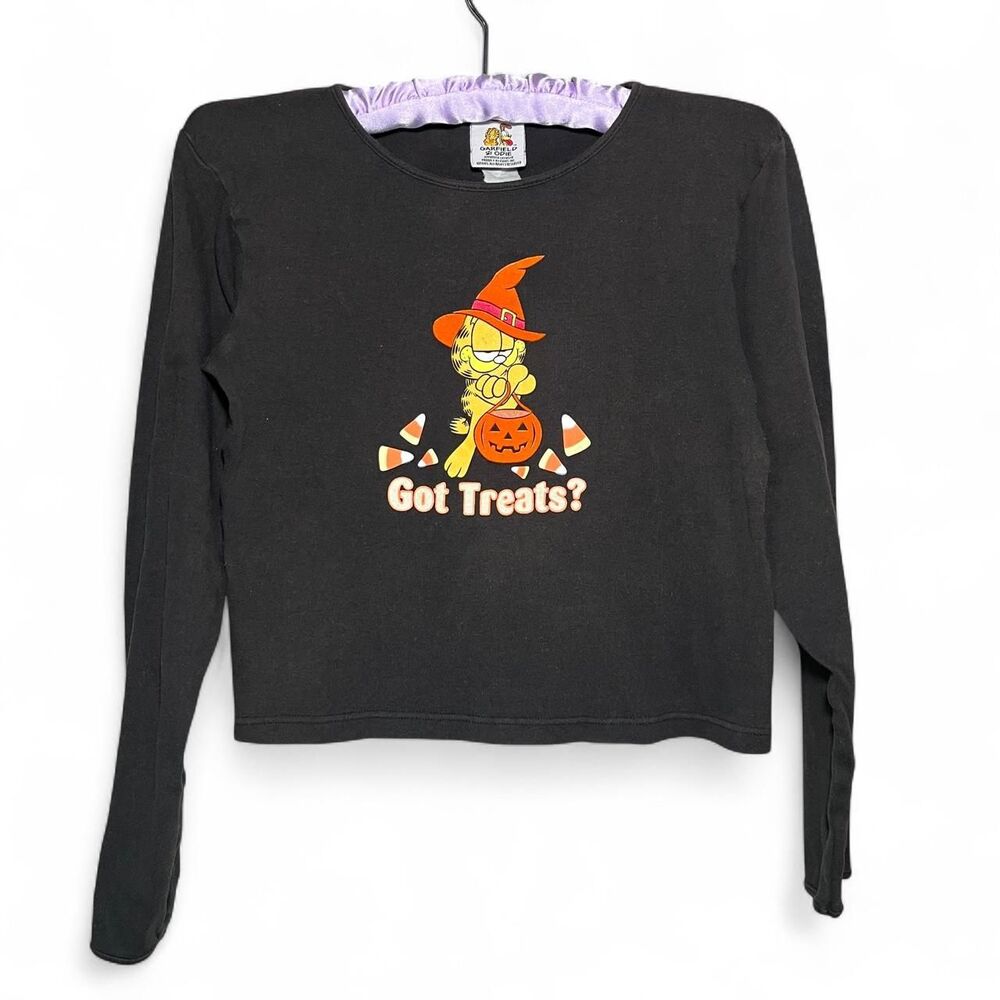 Garfield Odie Halloween Fall Trick Treat Candy Crop Top Long Sleeve Top Medium